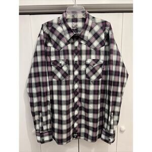 Wrangler Rock 47 Western Shirt w/Pearl Snaps Men Sz XXL Back Design, Pink/White